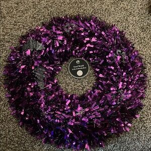Halloween Plastic Purple and Black Bat Tinsel Wreath